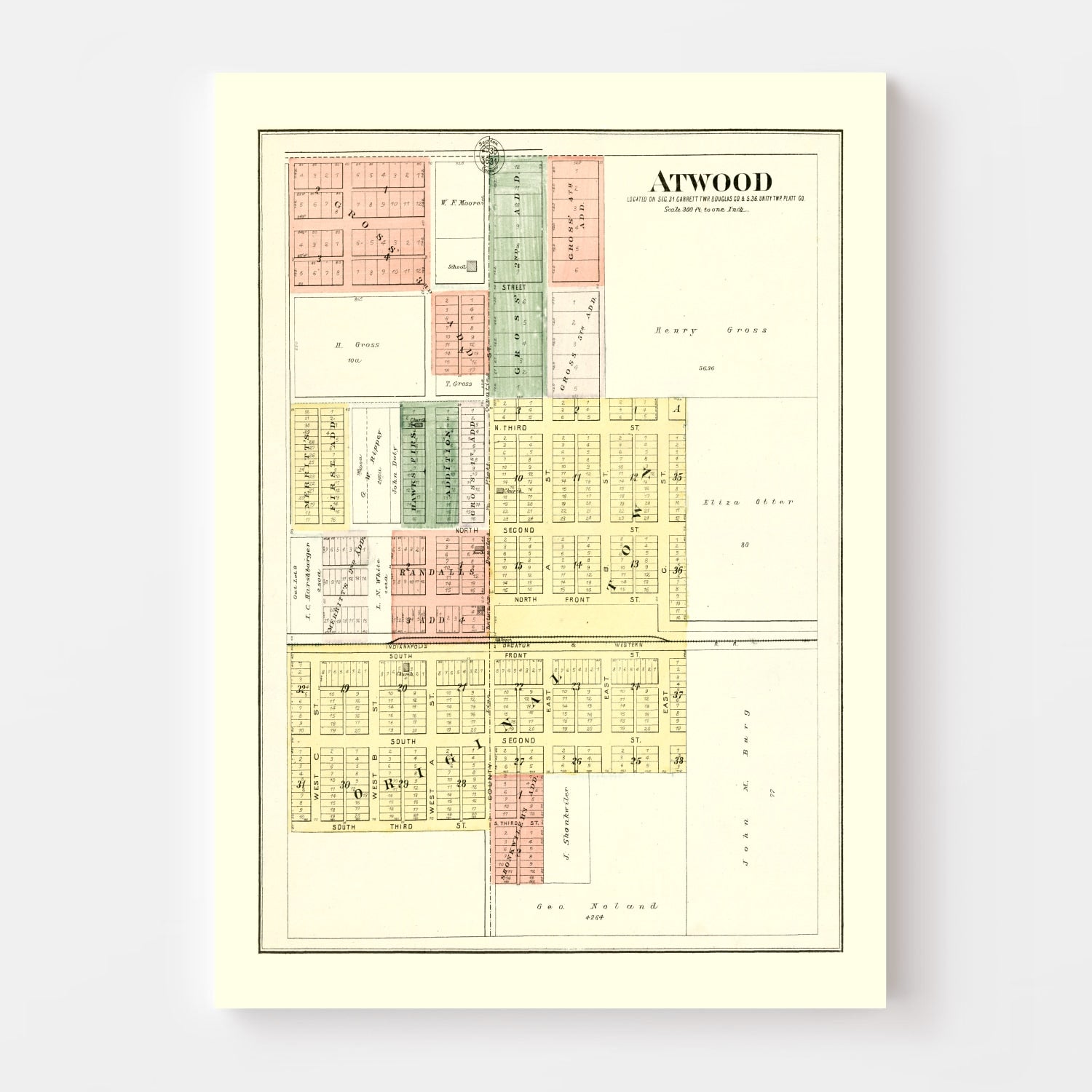 Vintage Map of Atwood, Illinois 1893