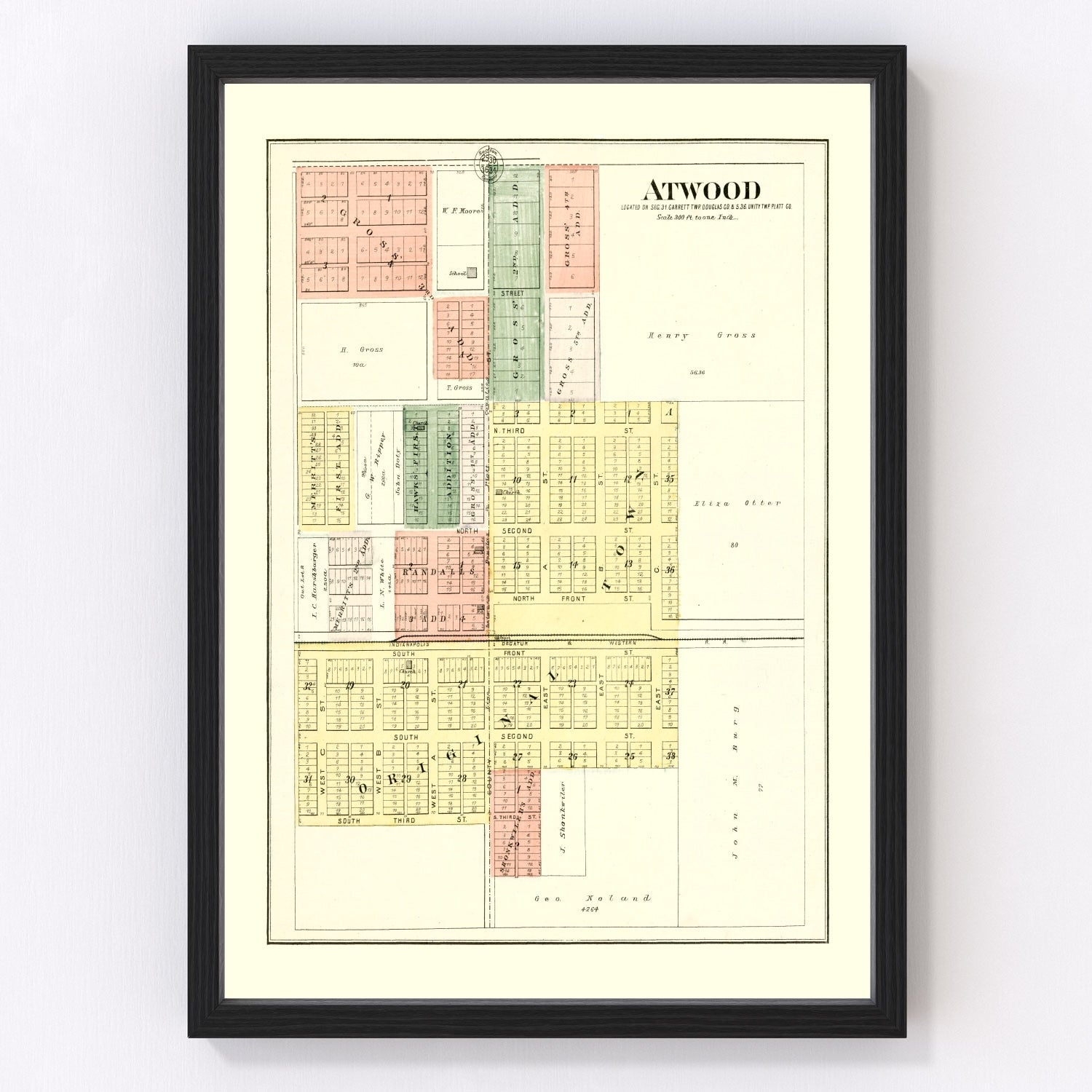 Vintage Map of Atwood, Illinois 1893