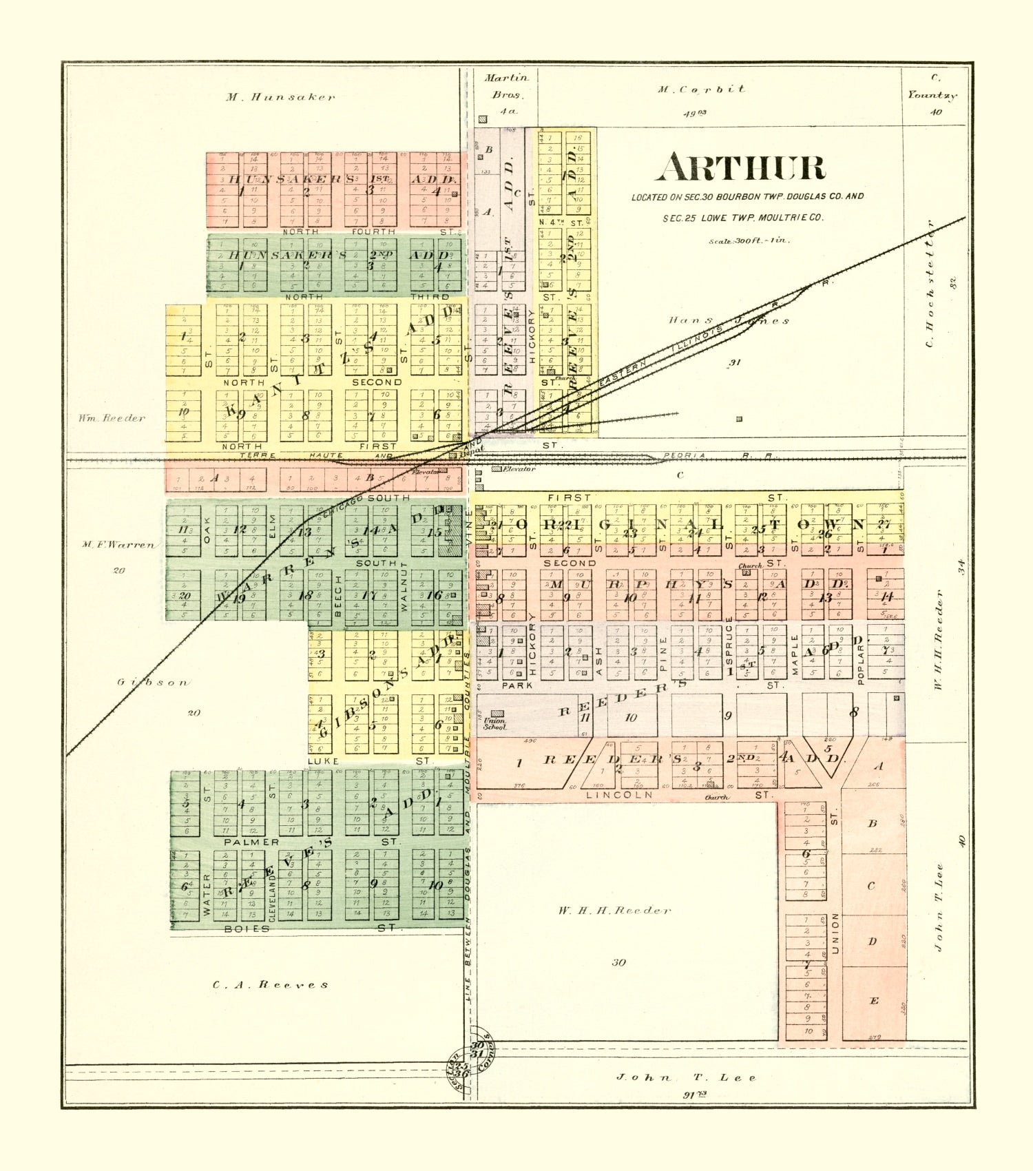 Vintage Map of Arthur, Illinois 1893