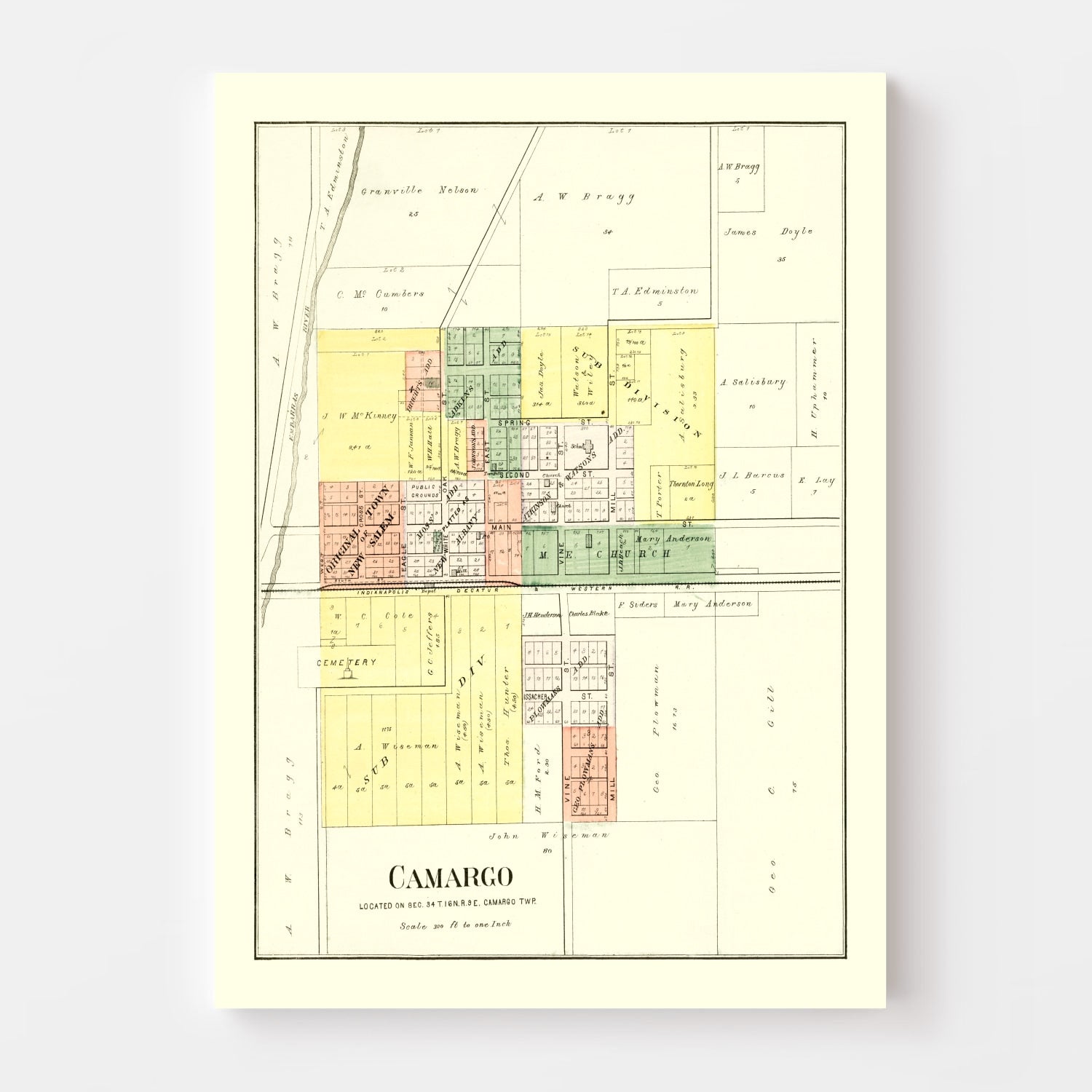 Vintage Map of Camargo, Illinois 1893