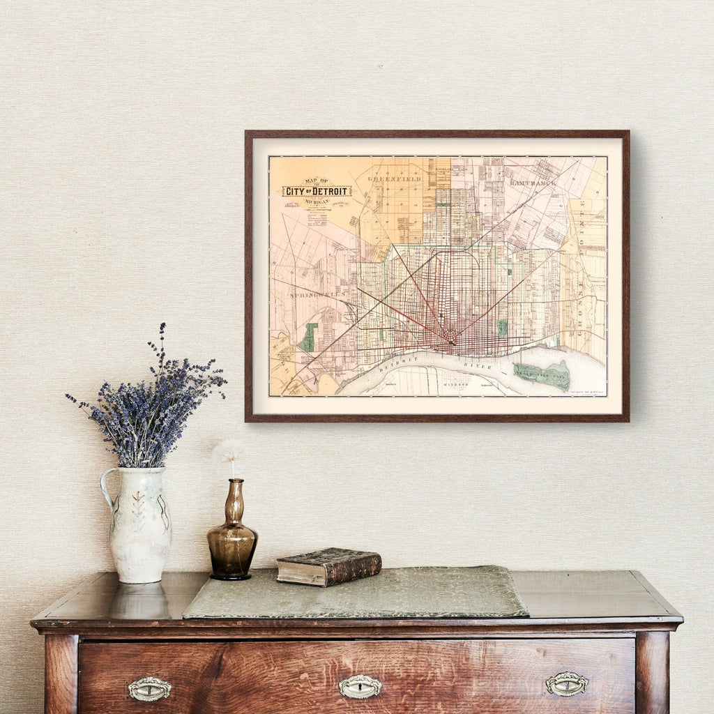Vintage Map of Detroit, Michigan 1893