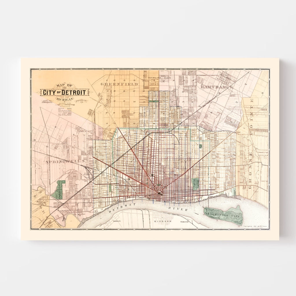 Vintage Map of Detroit, Michigan 1893