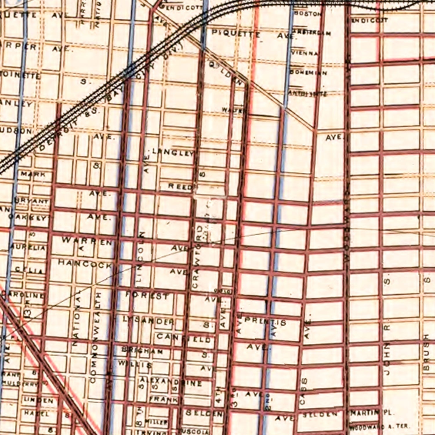 Vintage Map of Detroit, Michigan 1893