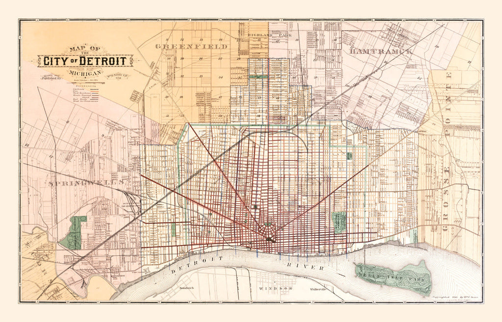 Vintage Map of Detroit, Michigan 1893