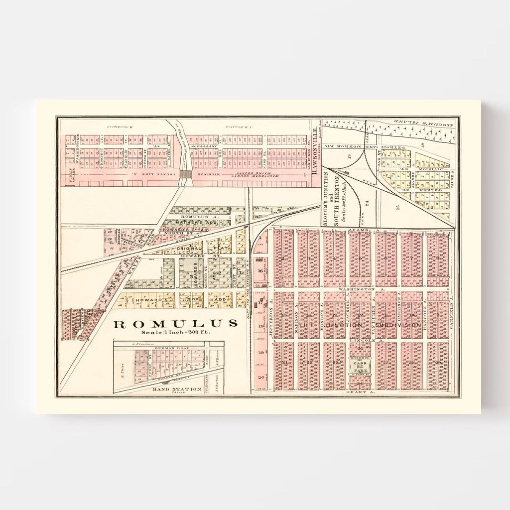 Vintage Map of Romulus, Michigan 1893
