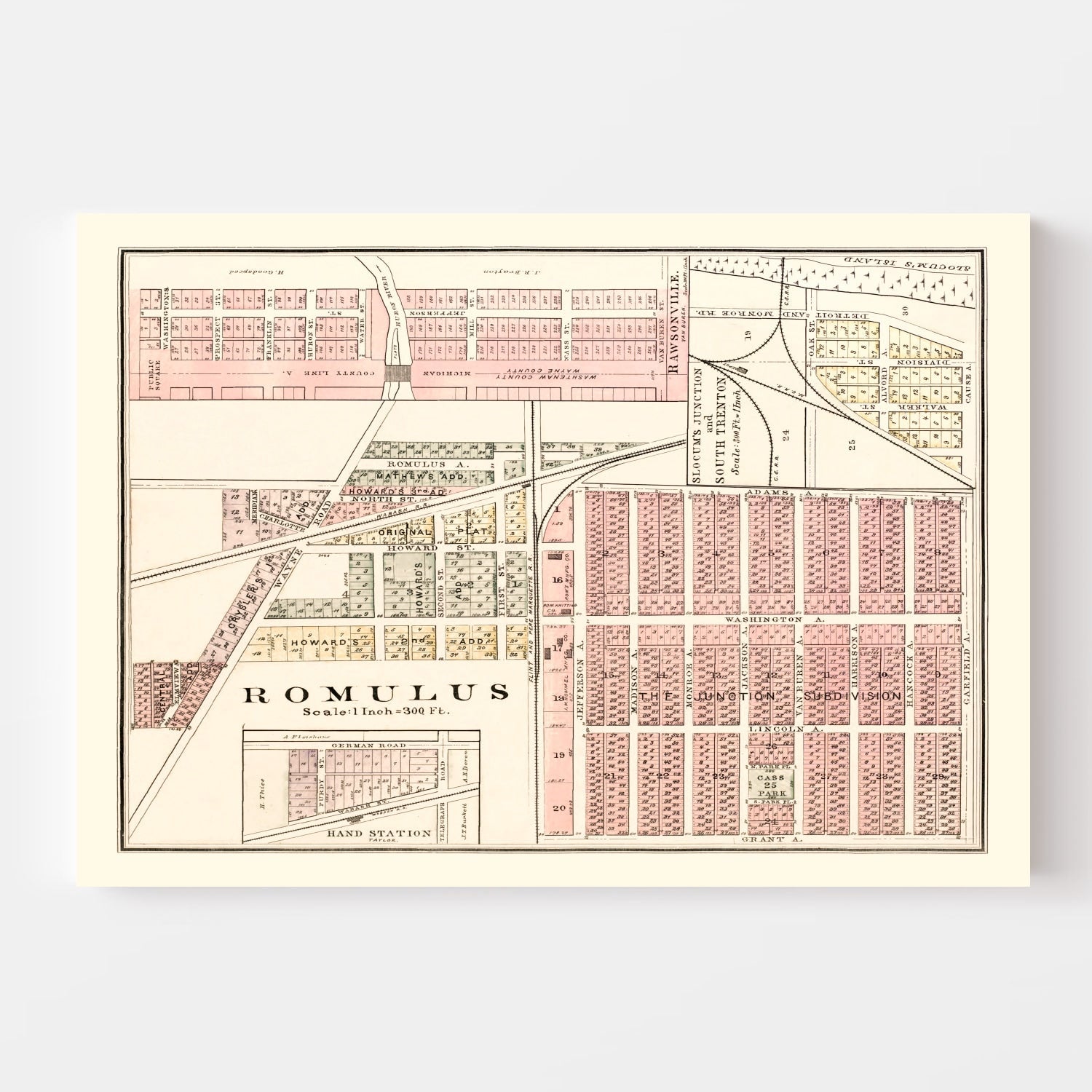 Vintage Map of Romulus, Michigan 1893