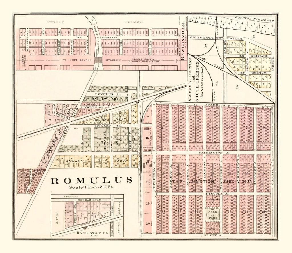 Vintage Map of Romulus, Michigan 1893