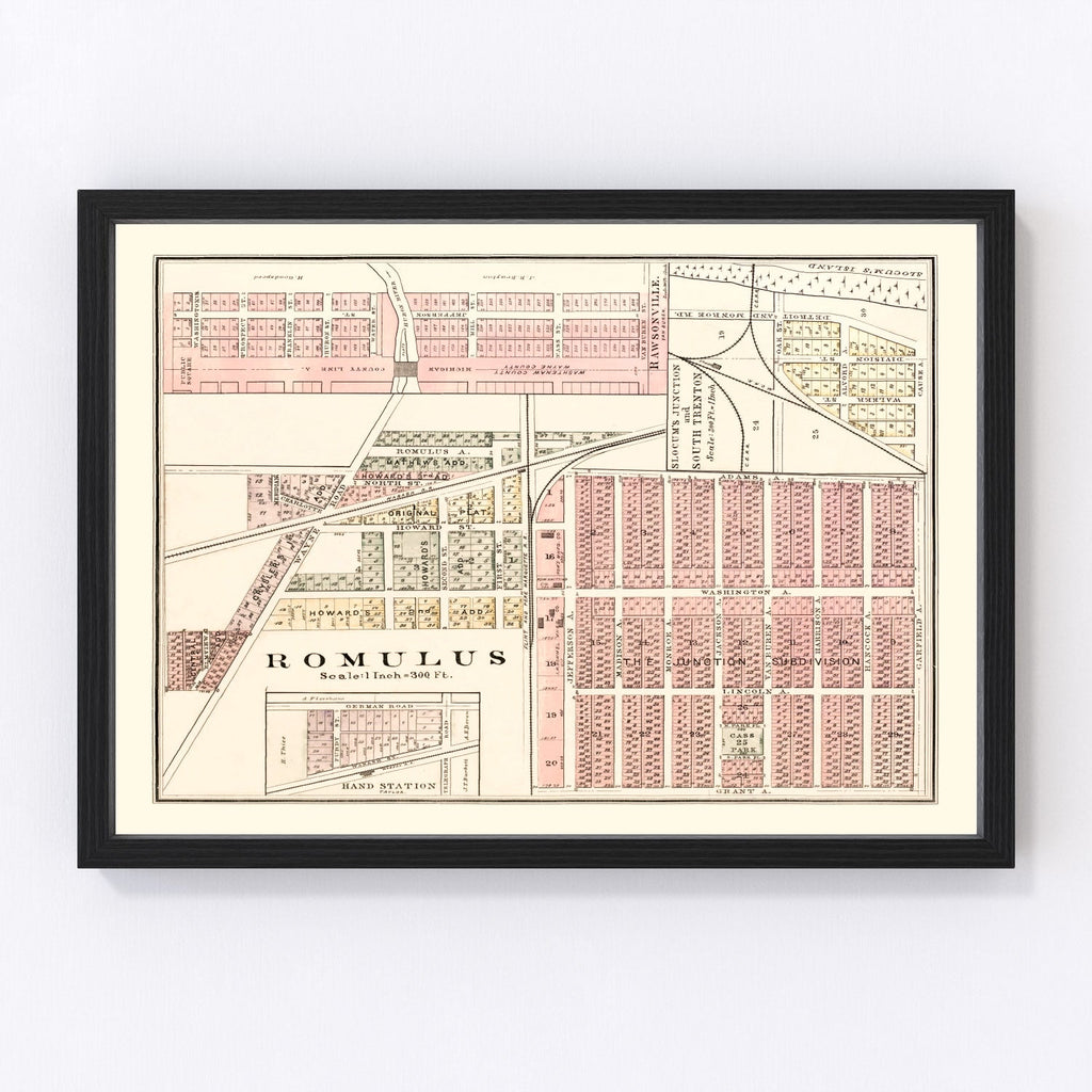 Vintage Map of Romulus, Michigan 1893