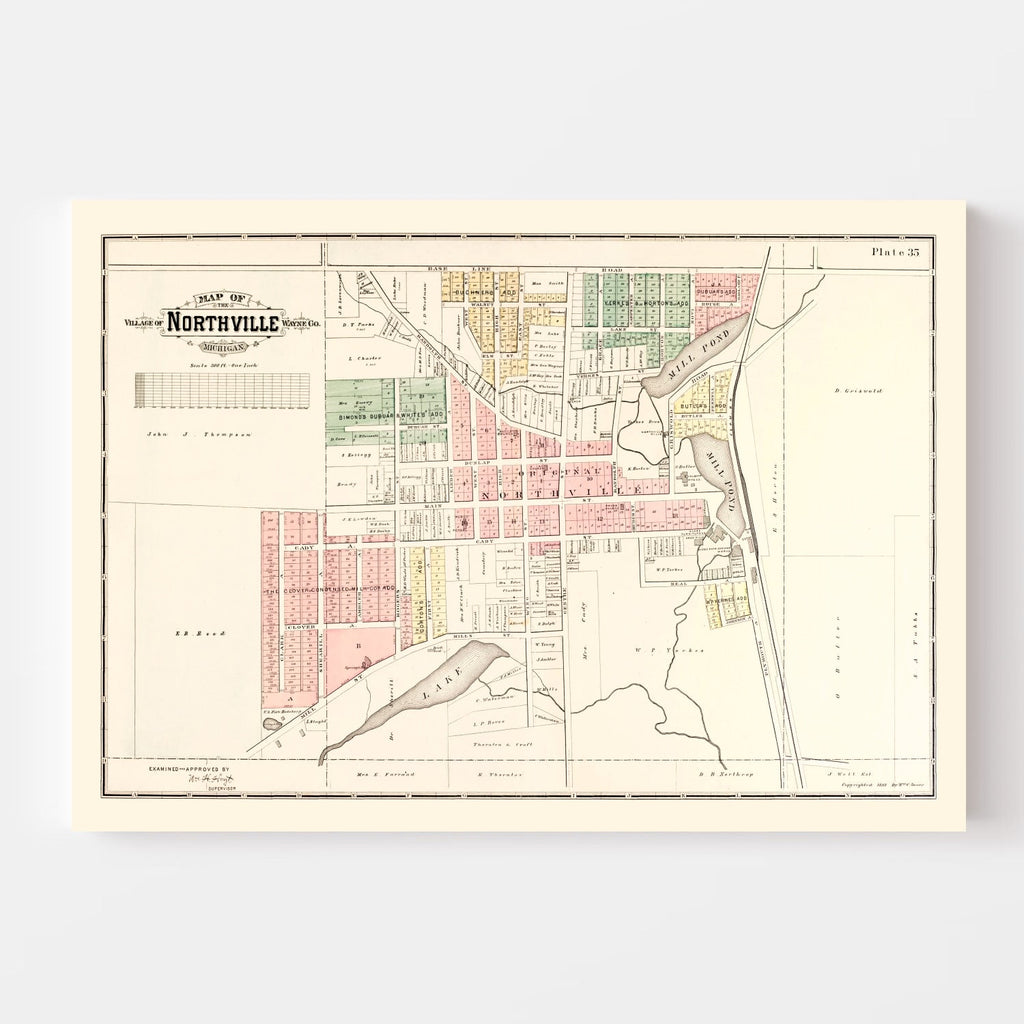 Vintage Map of Northville, Michigan 1893