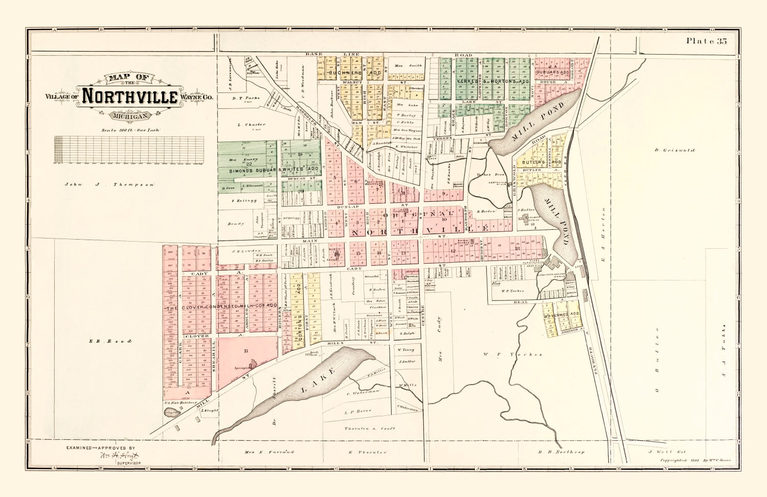Vintage Map of Northville, Michigan 1893
