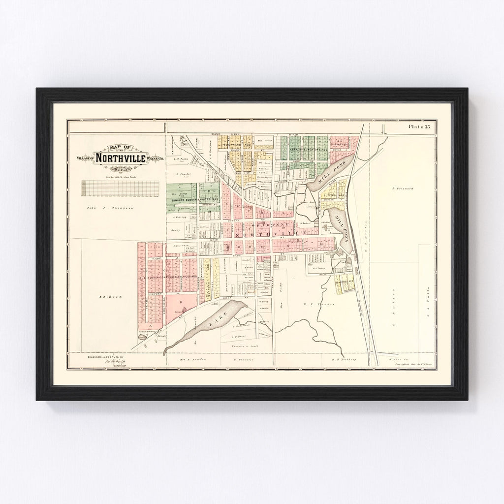 Vintage Map of Northville, Michigan 1893
