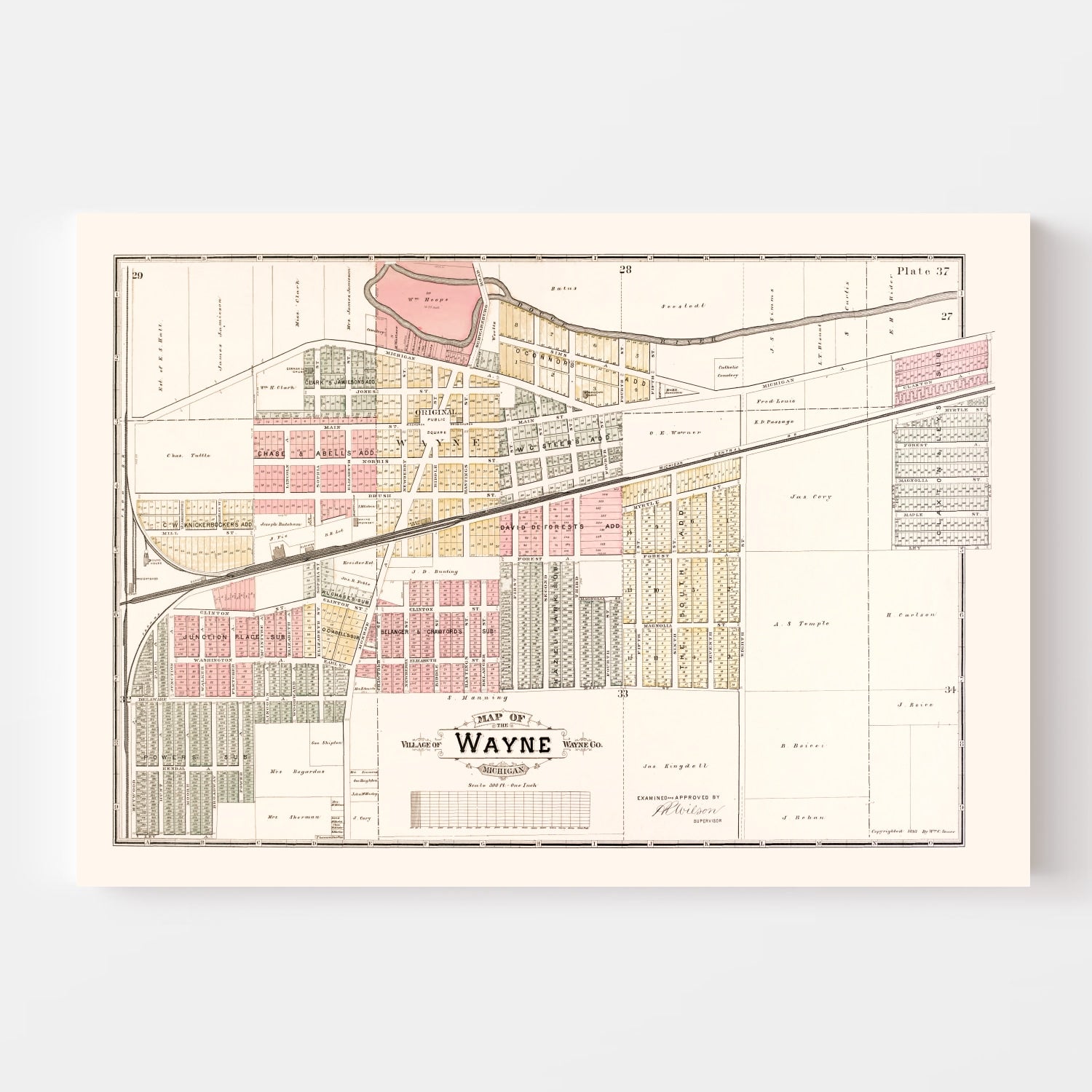 Vintage Map of Wayne, Michigan 1893