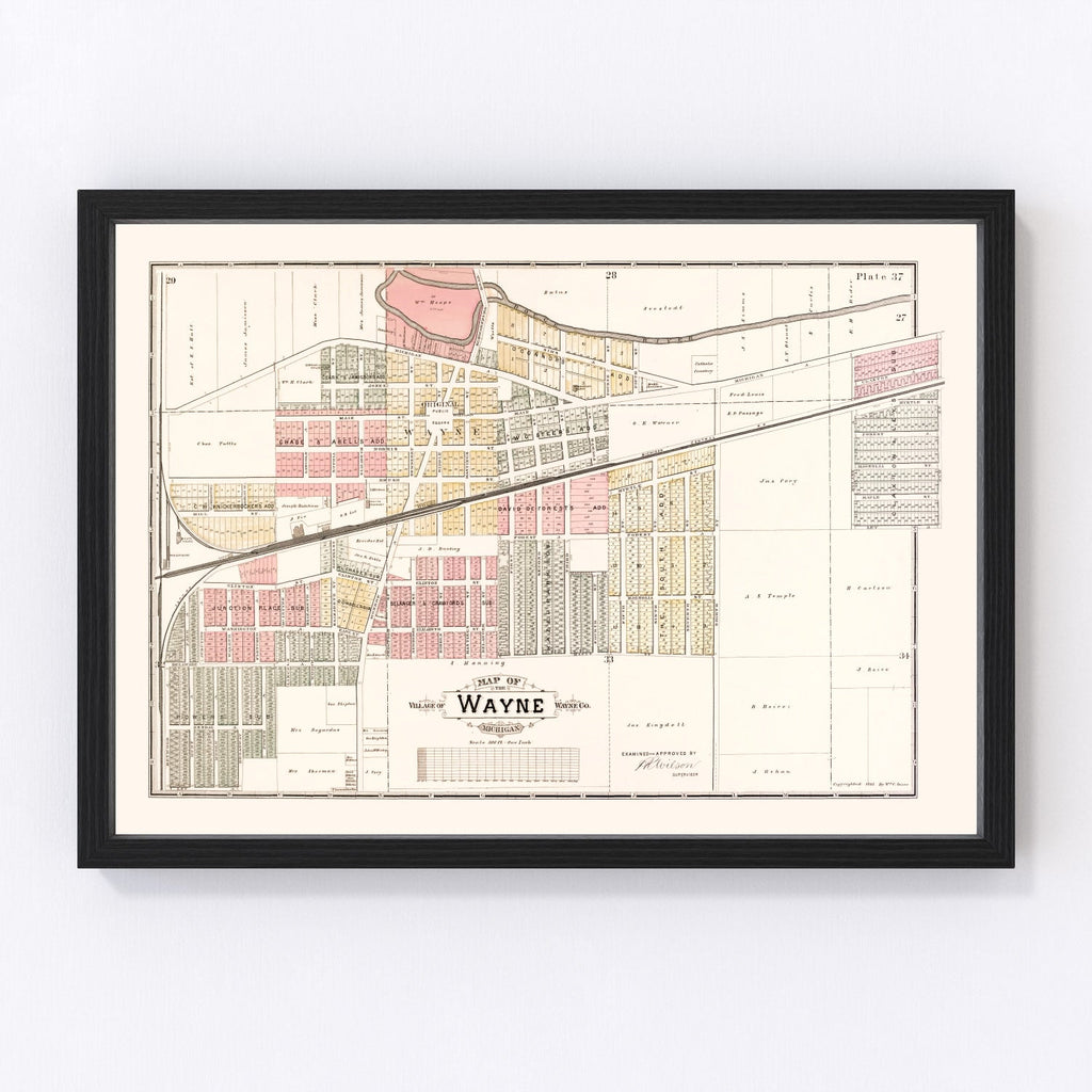 Vintage Map of Wayne, Michigan 1893