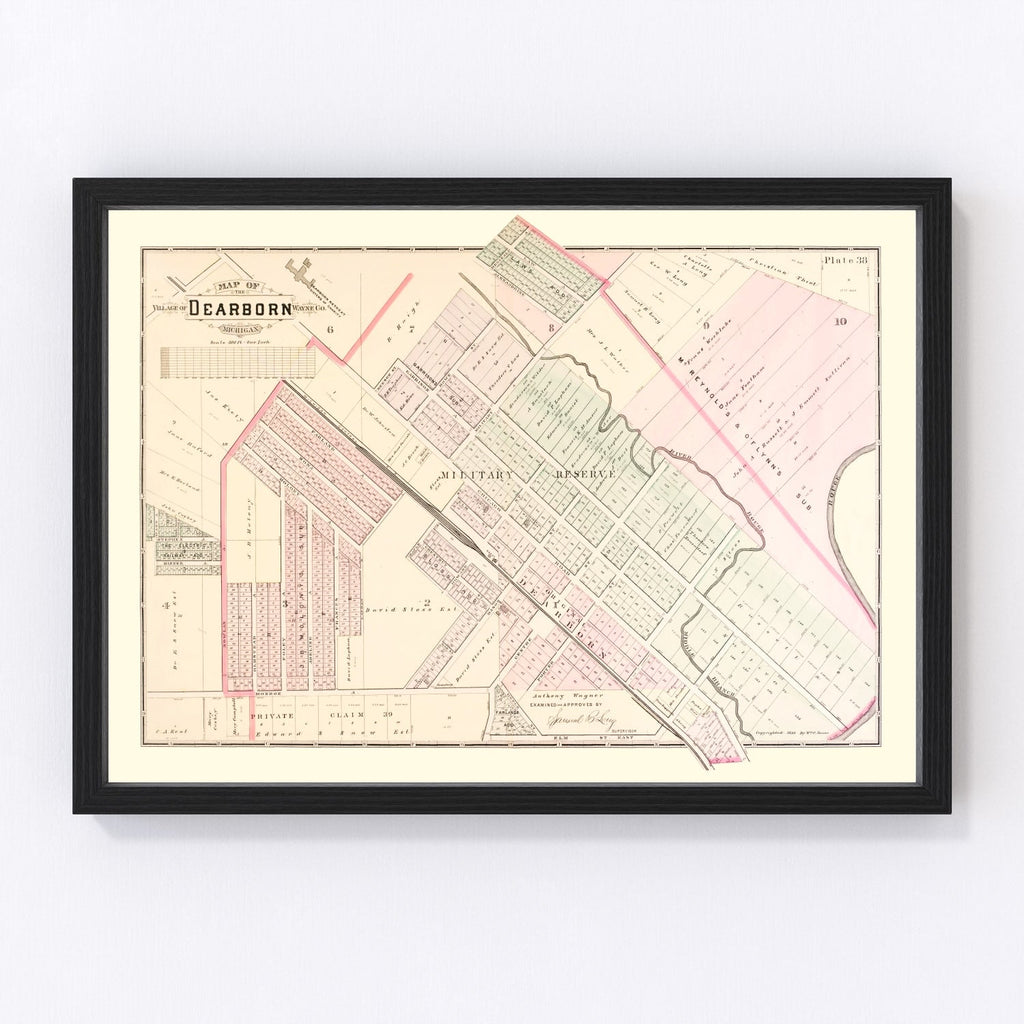 Vintage Map of Dearborn, Michigan 1893