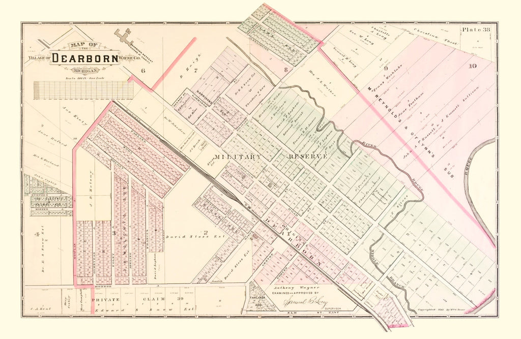 Vintage Map of Dearborn, Michigan 1893