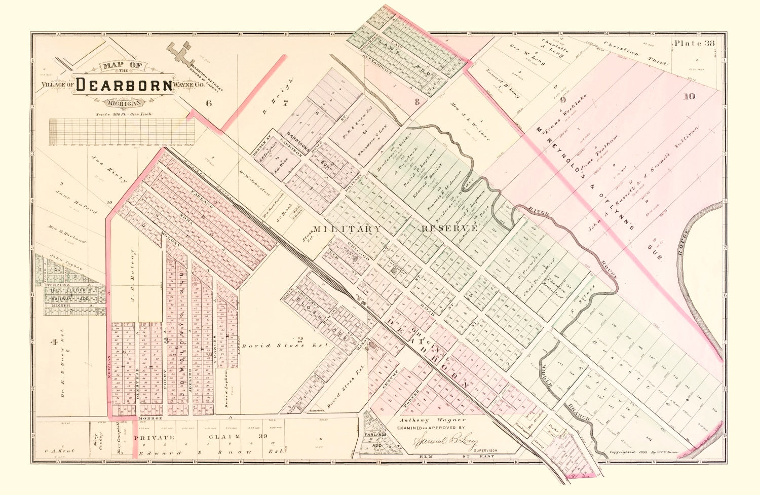 Vintage Map of Dearborn, Michigan 1893