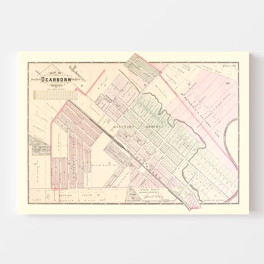 Vintage Map of Dearborn, Michigan 1893