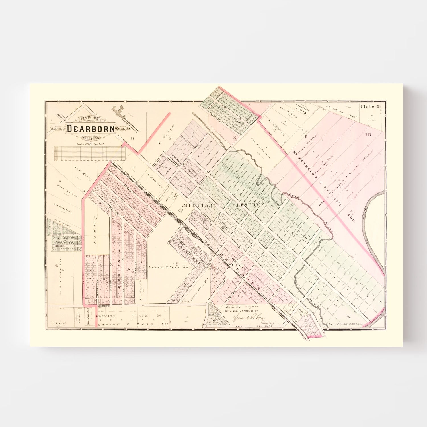 Vintage Map of Dearborn, Michigan 1893