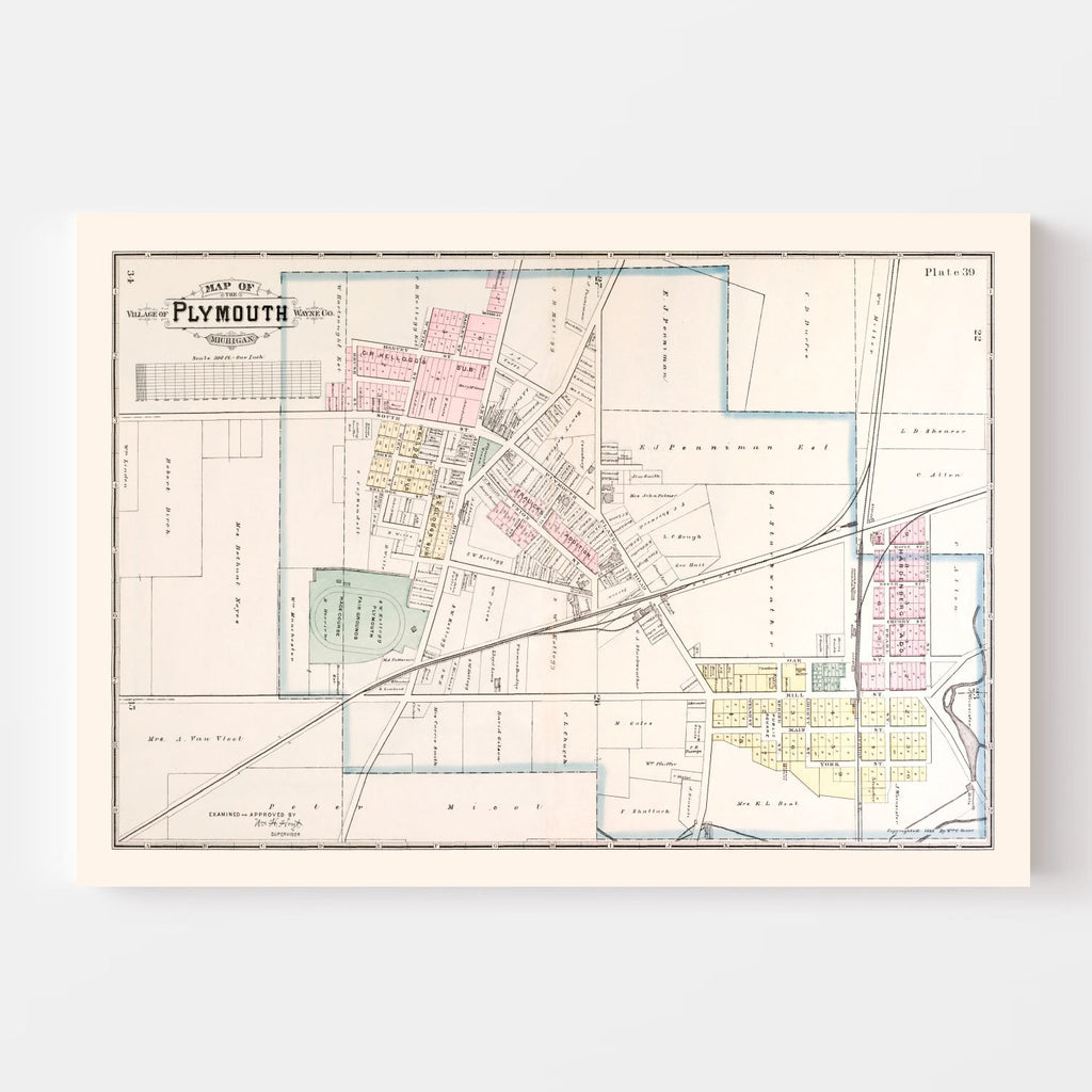 Vintage Map of Plymouth, Michigan 1893