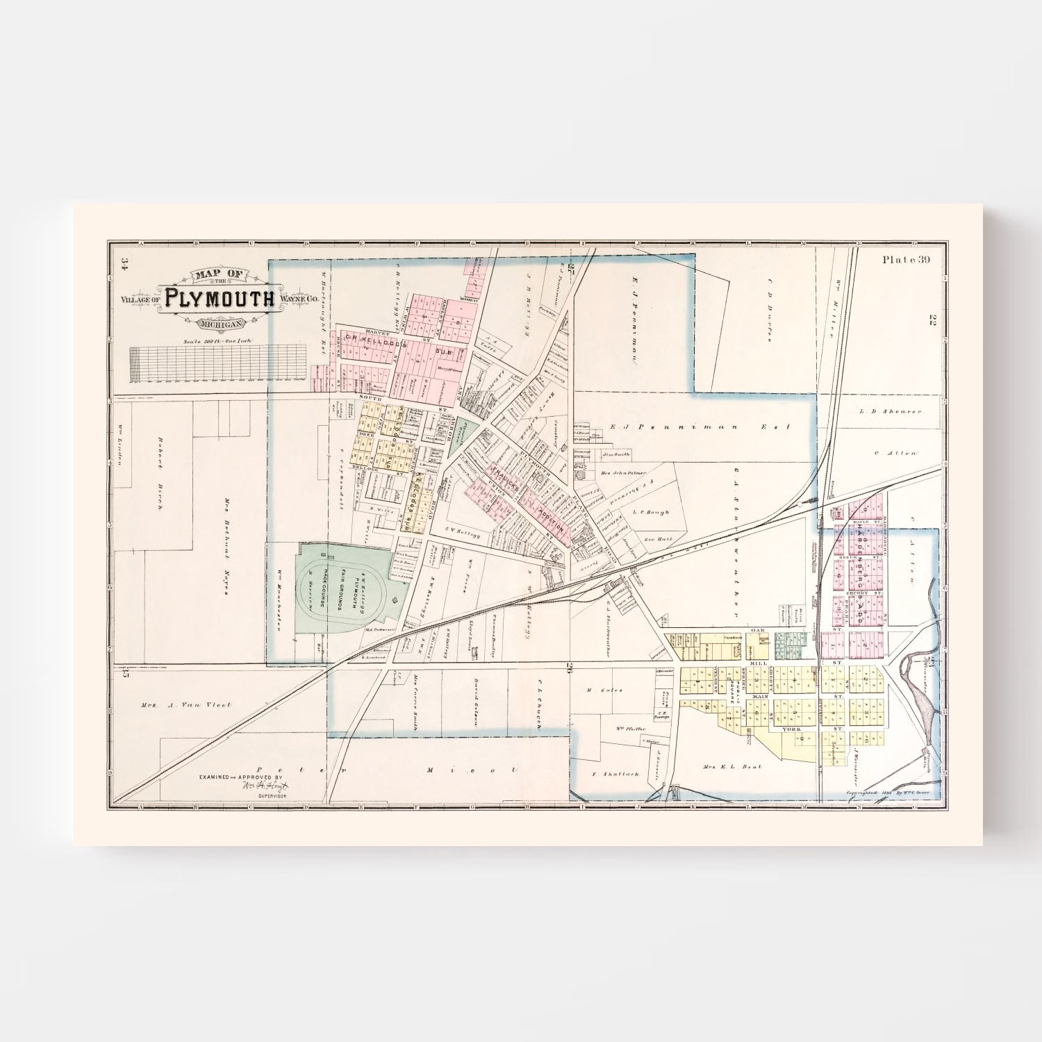 Vintage Map of Plymouth, Michigan 1893