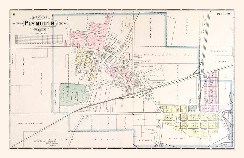 Vintage Map of Plymouth, Michigan 1893