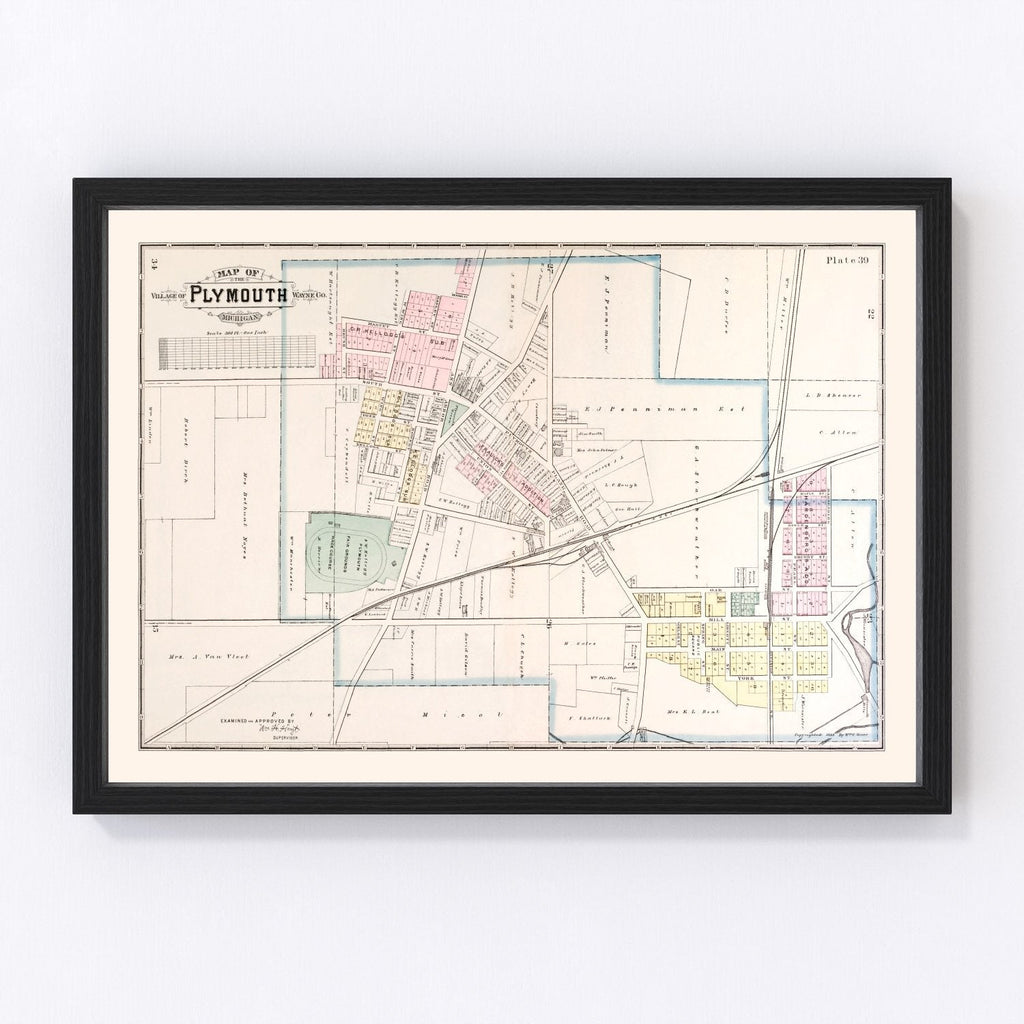 Vintage Map of Plymouth, Michigan 1893