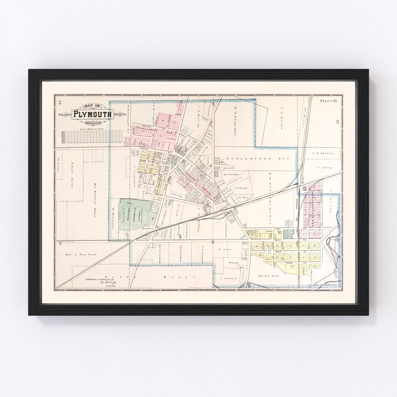 Vintage Map of Plymouth, Michigan 1893