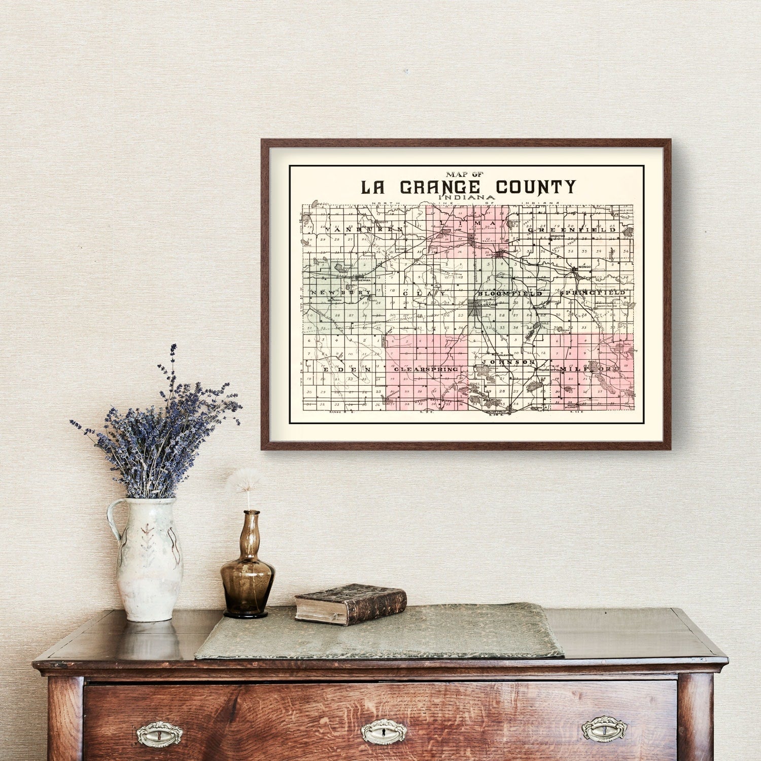 Vintage Map of Lagrange County, Indiana 1893