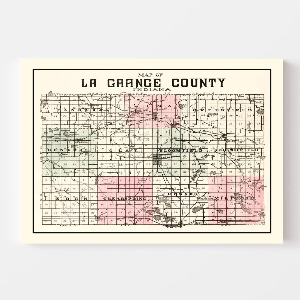 Vintage Map of Lagrange County, Indiana 1893