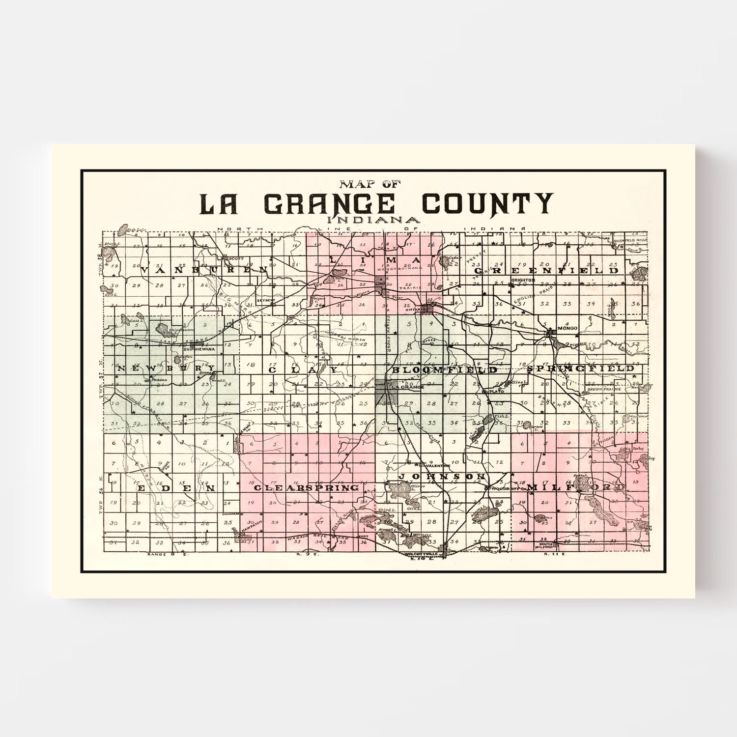 Vintage Map of Lagrange County, Indiana 1893