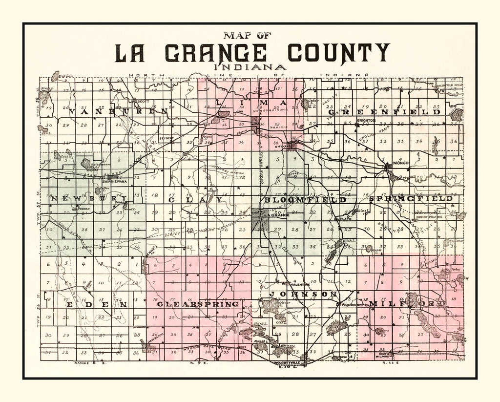 Vintage Map of Lagrange County, Indiana 1893