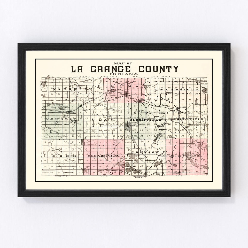 Vintage Map of Lagrange County, Indiana 1893