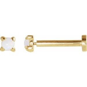 14K Yellow Gold Cabochon Natural White Opal Stud Earrings