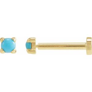 14K Yellow Gold Cabochon Natural Turquoise Stud Earring