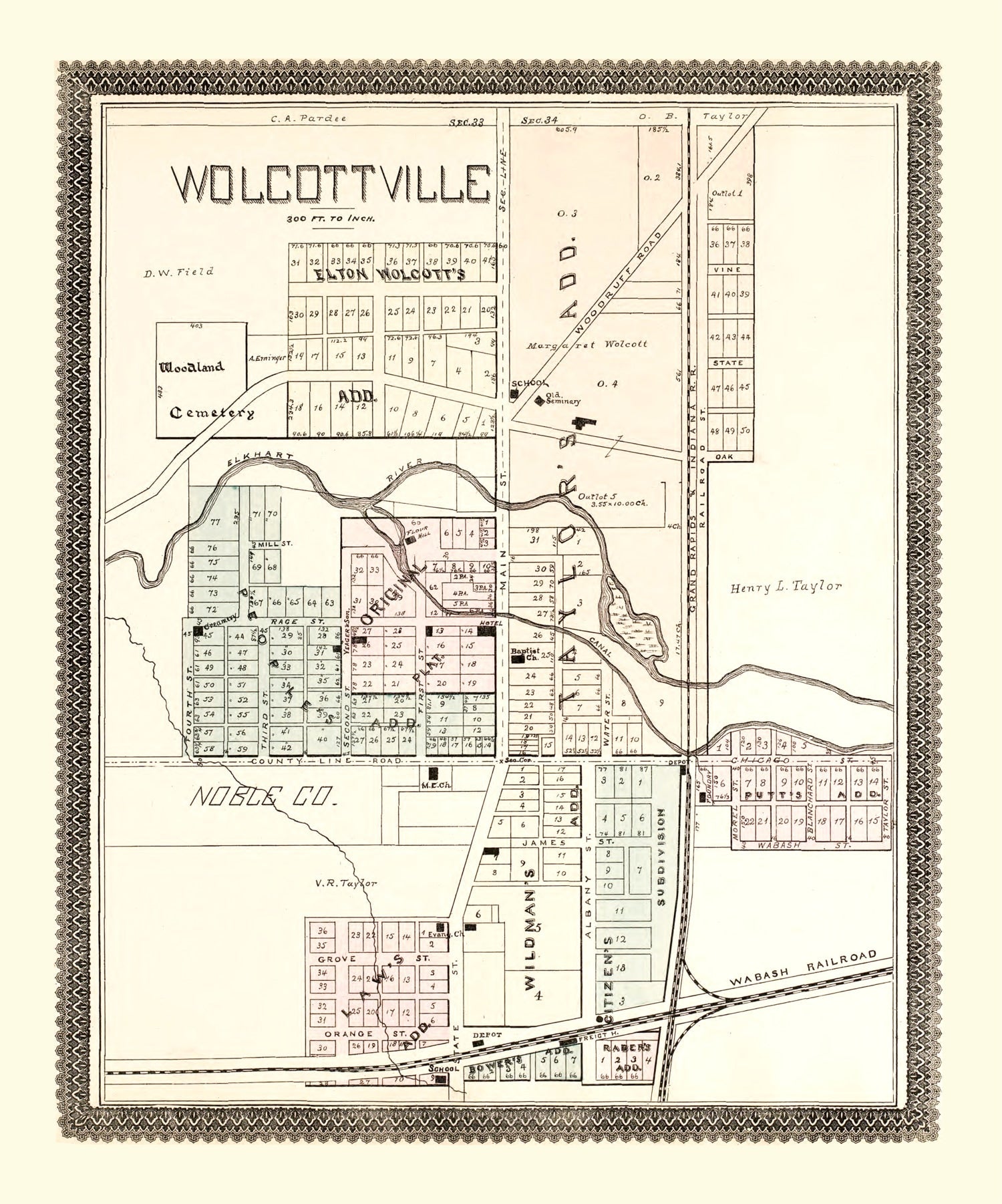 Vintage Map of Wolcottville, Indiana 1893
