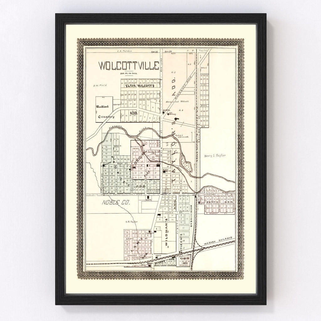 Vintage Map of Wolcottville, Indiana 1893