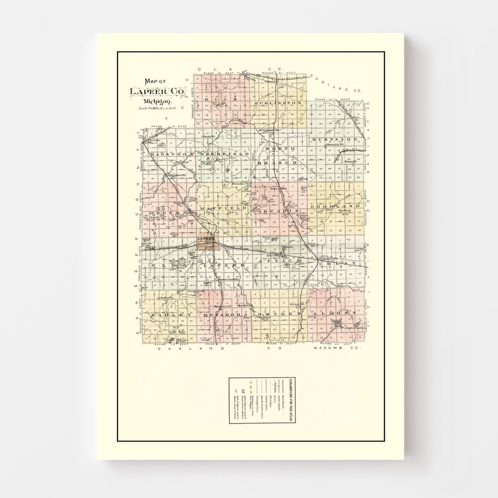Vintage Map of Lapeer County, Michigan 1893