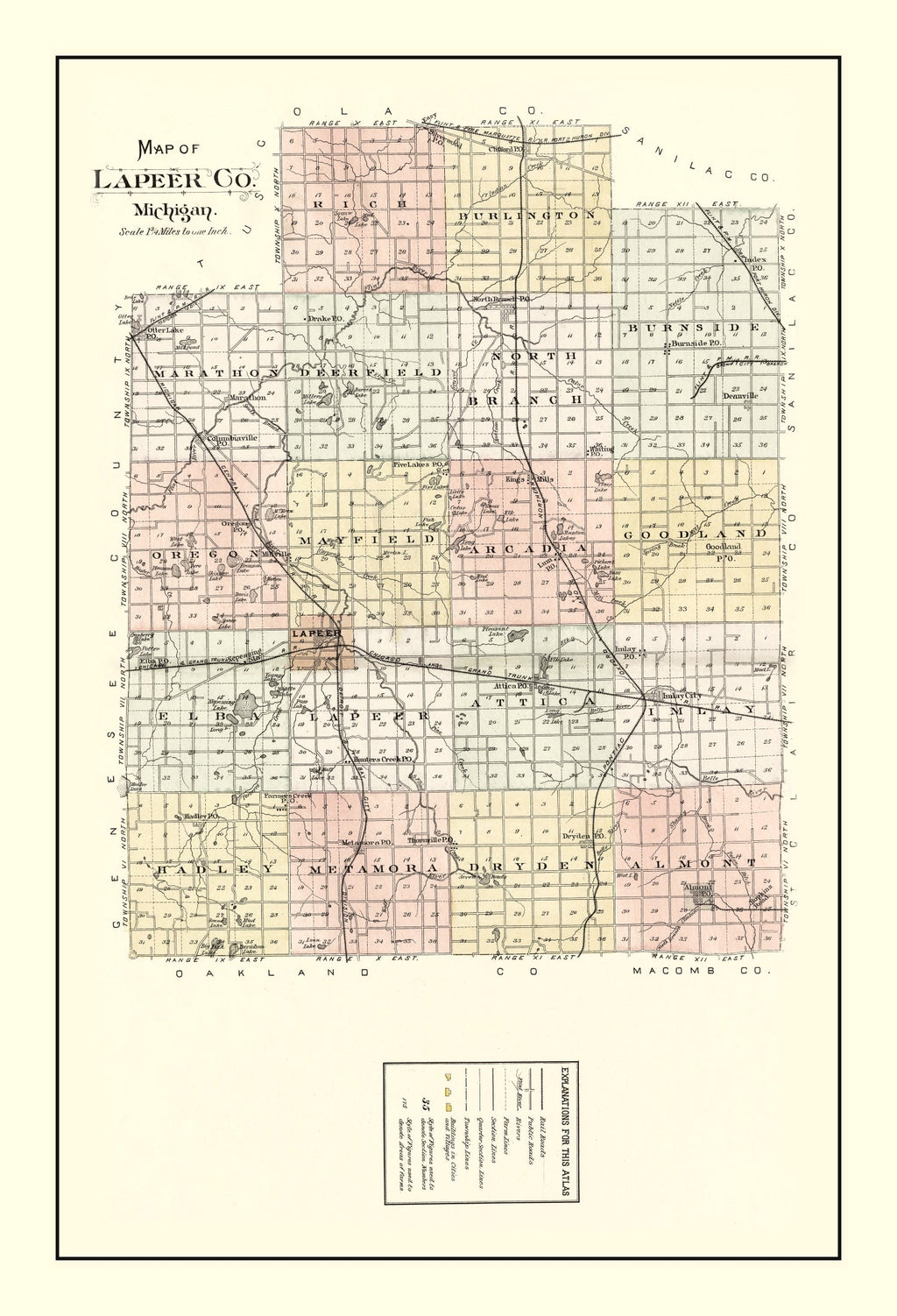 Vintage Map of Lapeer County, Michigan 1893