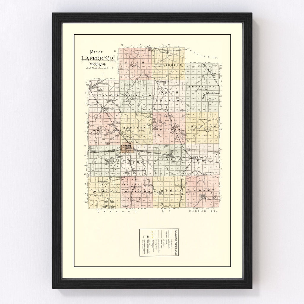 Vintage Map of Lapeer County, Michigan 1893