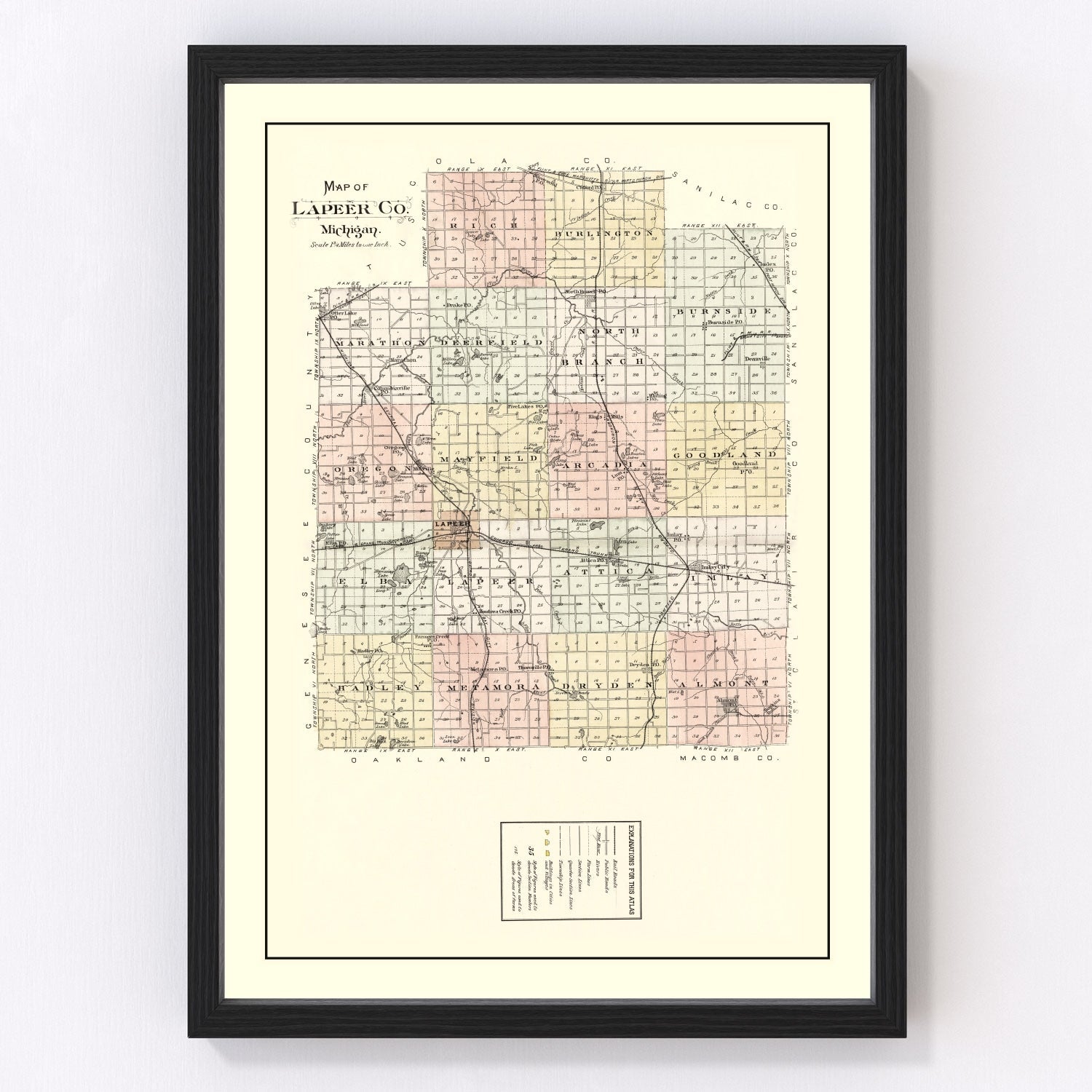 Vintage Map of Lapeer County, Michigan 1893