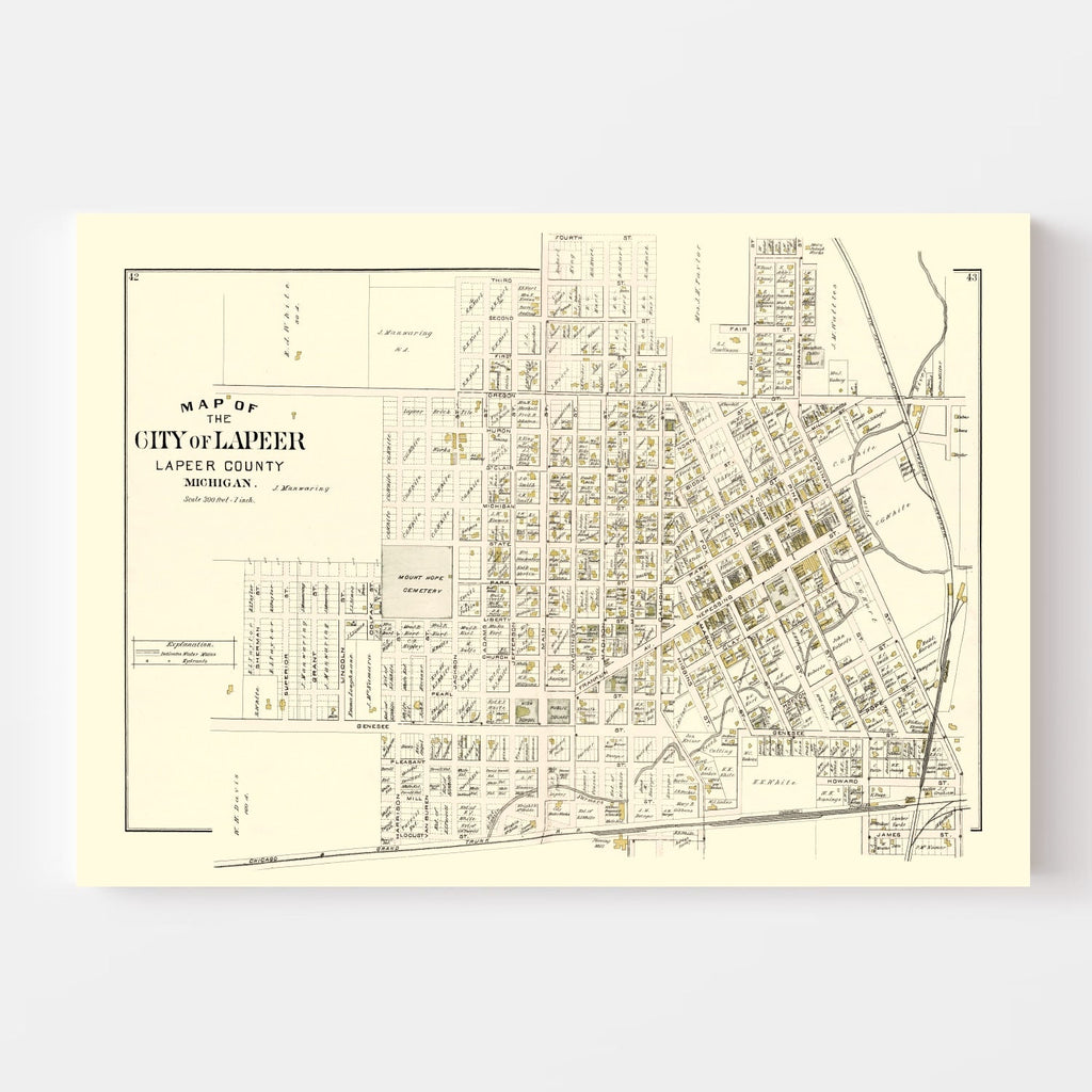 Vintage Map of Lapeer, Michigan 1893