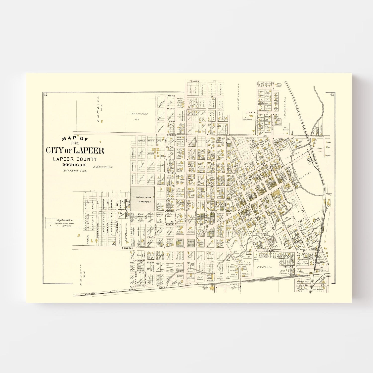 Vintage Map of Lapeer, Michigan 1893