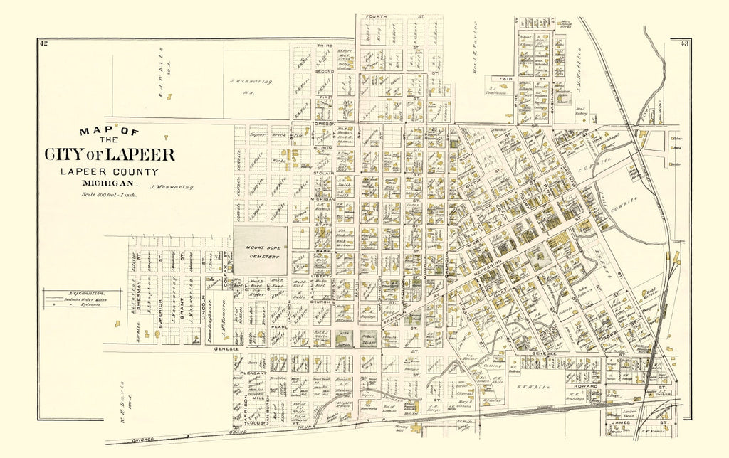 Vintage Map of Lapeer, Michigan 1893