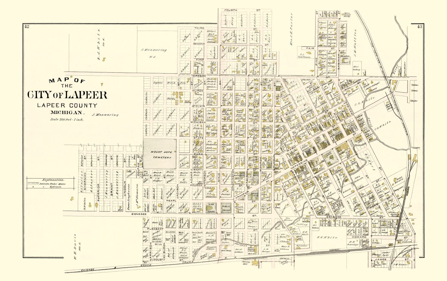Vintage Map of Lapeer, Michigan 1893