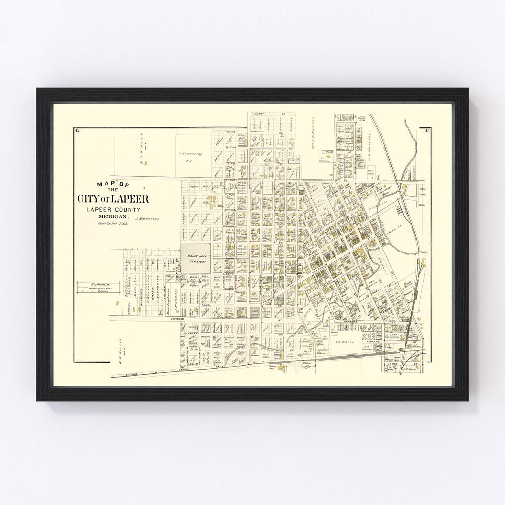 Vintage Map of Lapeer, Michigan 1893