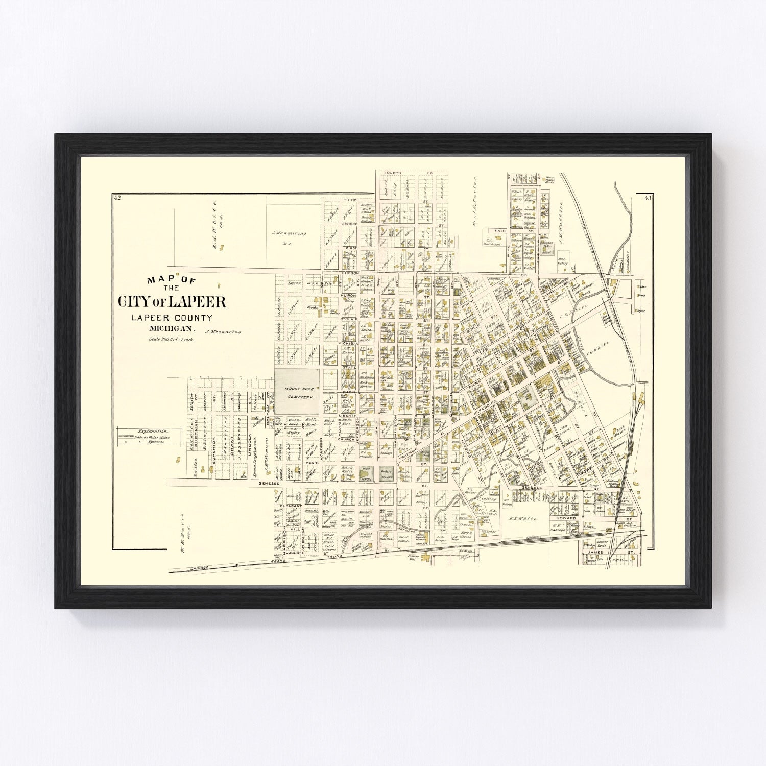 Vintage Map of Lapeer, Michigan 1893
