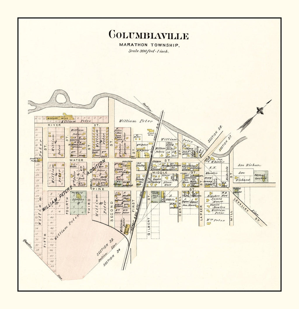 Vintage Map of Columbiaville, Michigan 1893