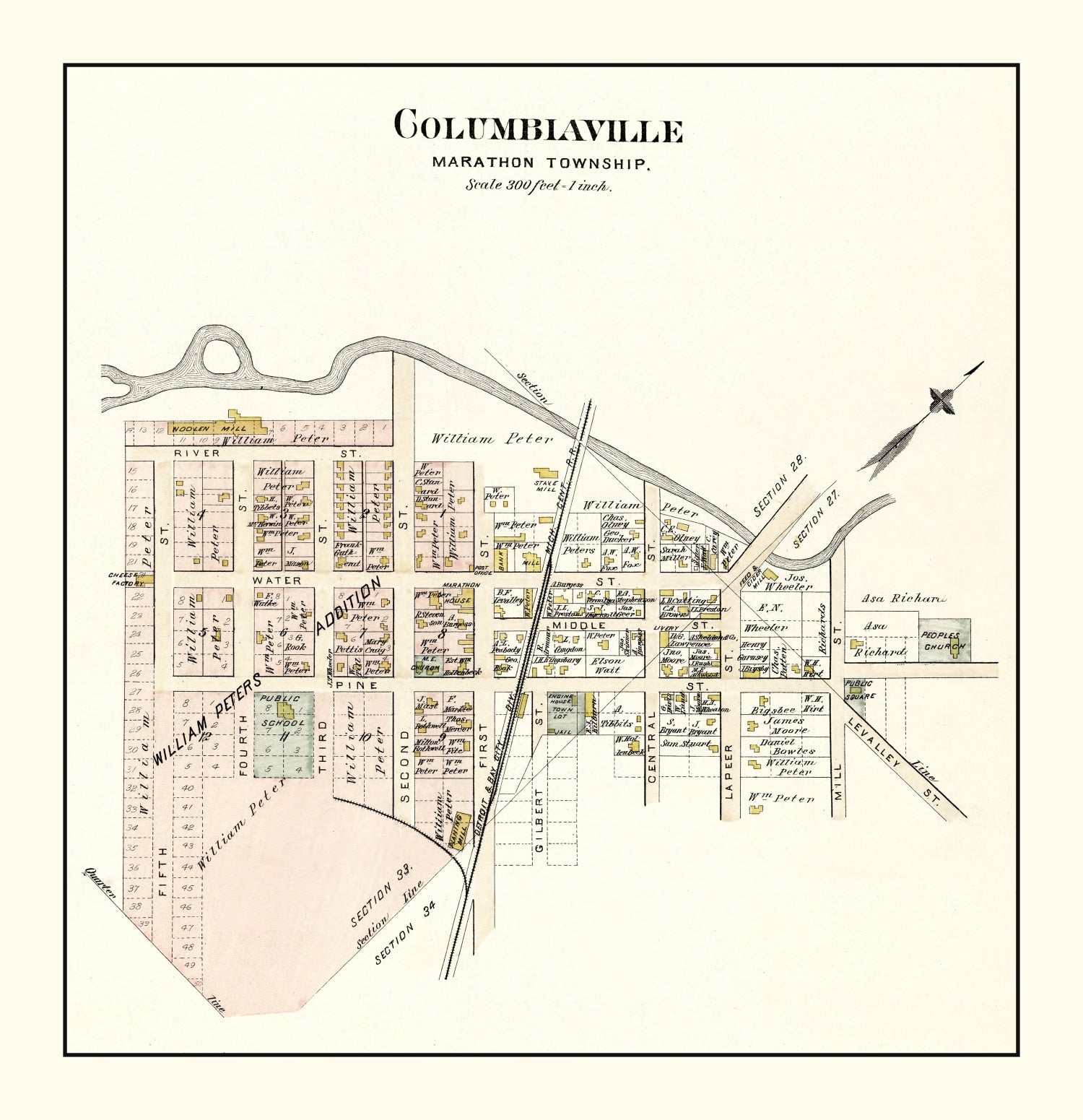 Vintage Map of Columbiaville, Michigan 1893