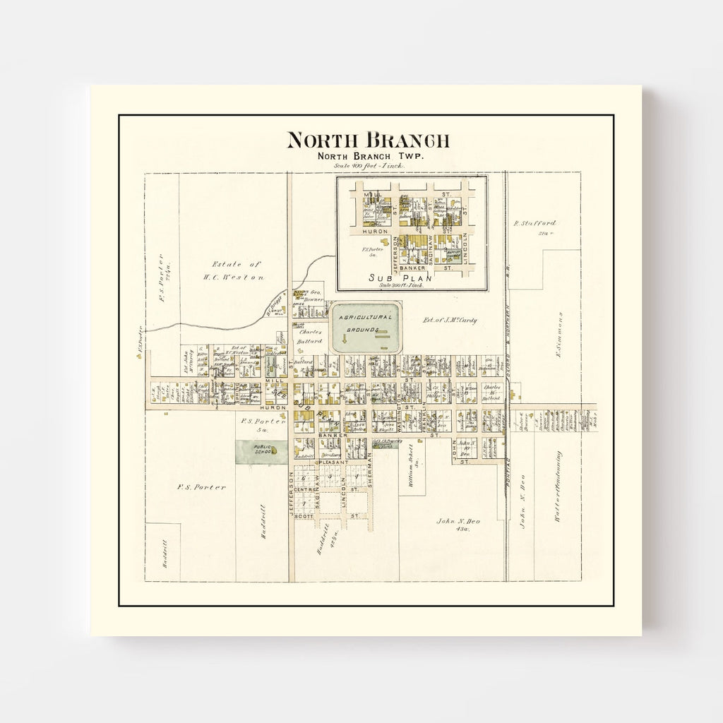 Vintage Map of North Branch, Michigan 1893
