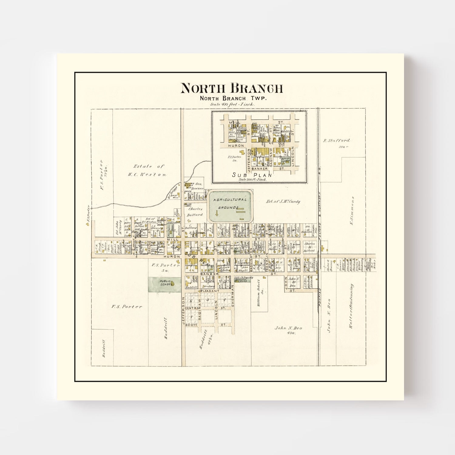 Vintage Map of North Branch, Michigan 1893